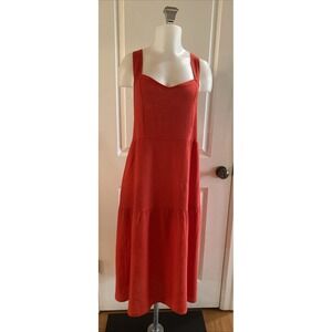 Valentina Naldi Tiered Midi Dress M/L Red Linen Blend Cross Strap Boho Romantic